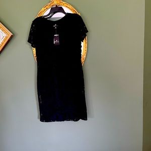 New black dress lace over fitted black nylon/spandex